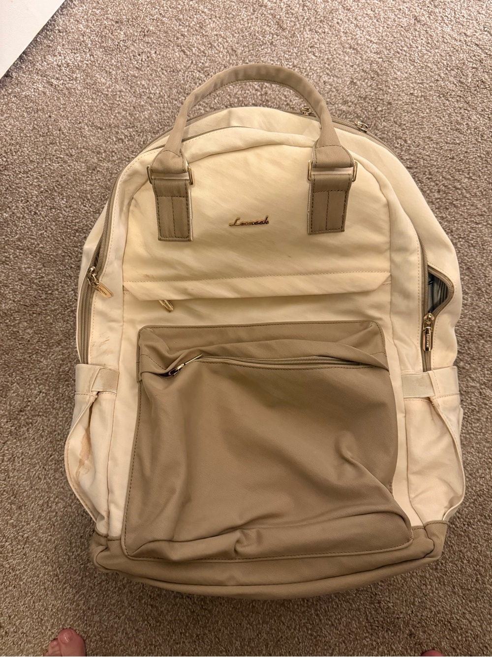 Beige Two-Tone Backpack - Picture 6 of 12